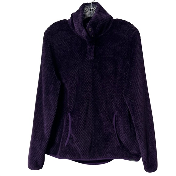Eddie Bauer Sweaters - Eddie Bauer Fleece Pullover Womens Medium Purple Snap Neck Honeycomb Textured